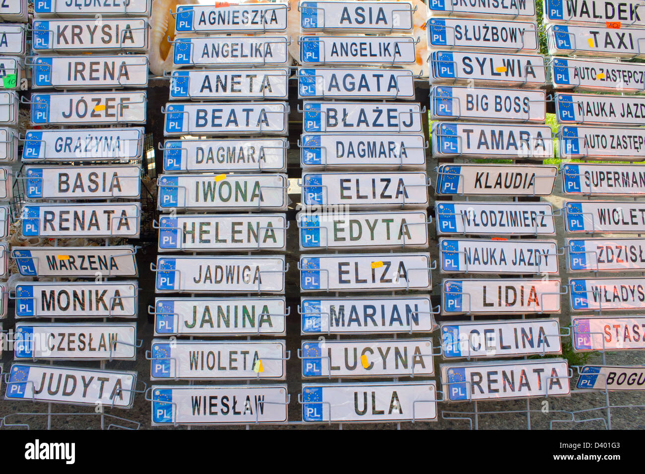Horst, Poland, name badges in the form of license plates Stock Photo