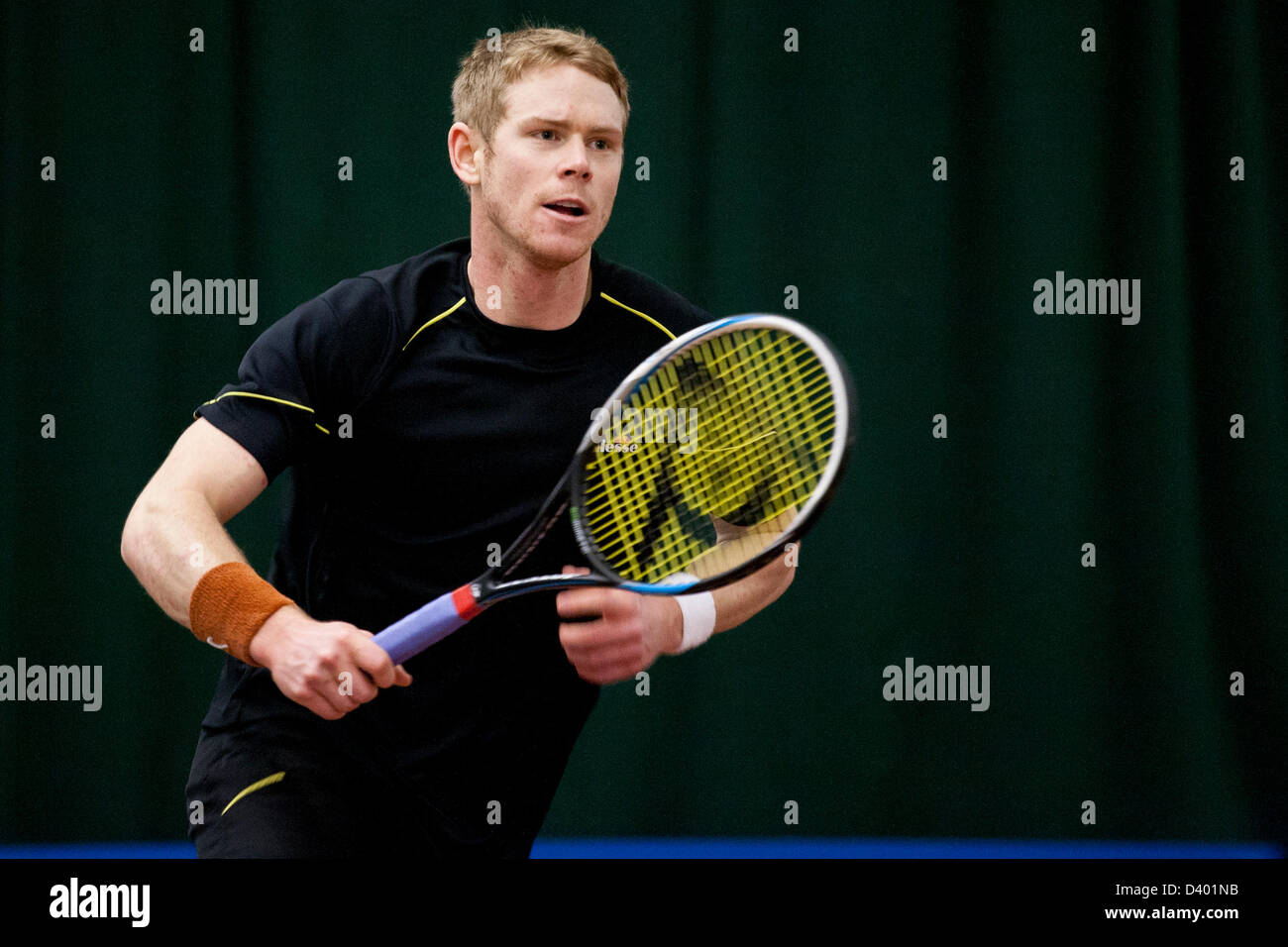 Cardiff, UK. Wednesday 27th February 2013.  Edward Corrie during Round 2 of the ITF Aegon GB Pro-Series at Welsh National Tennis Centre, Cardiff, Wales, UK on 27th February 2013. Stock Photo