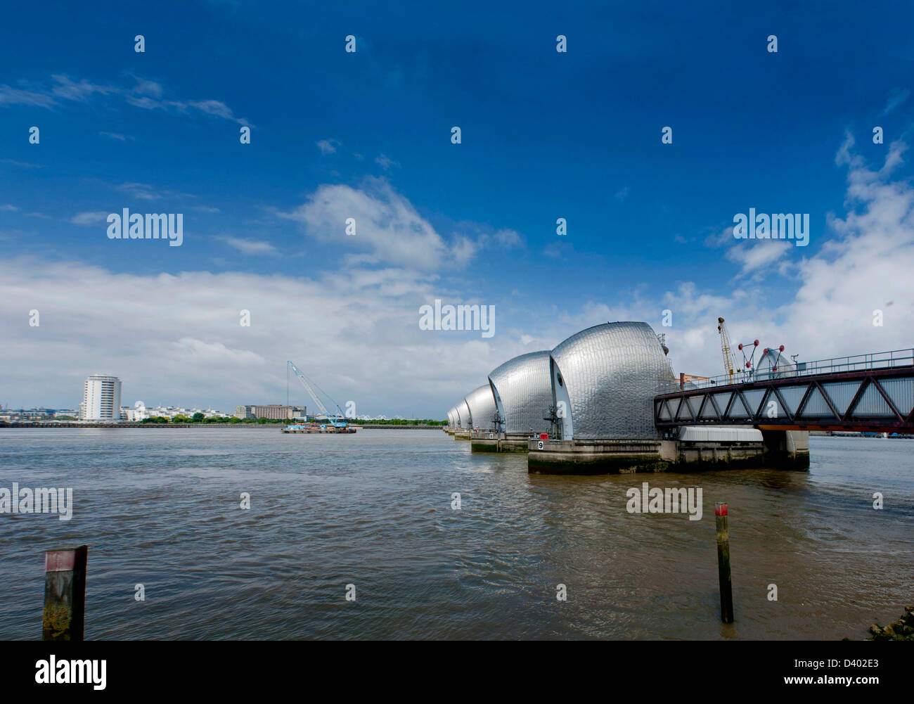 The Thames flood barrier at Greenwich, London. Stock Photo