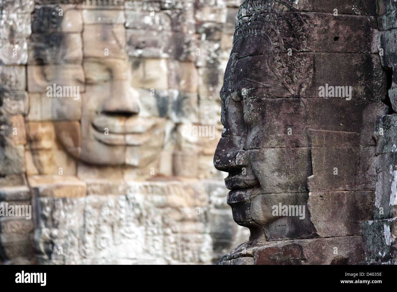 Mysterious face statues in Bayon temple, Angkor, Cambodia Stock Photo Alamy