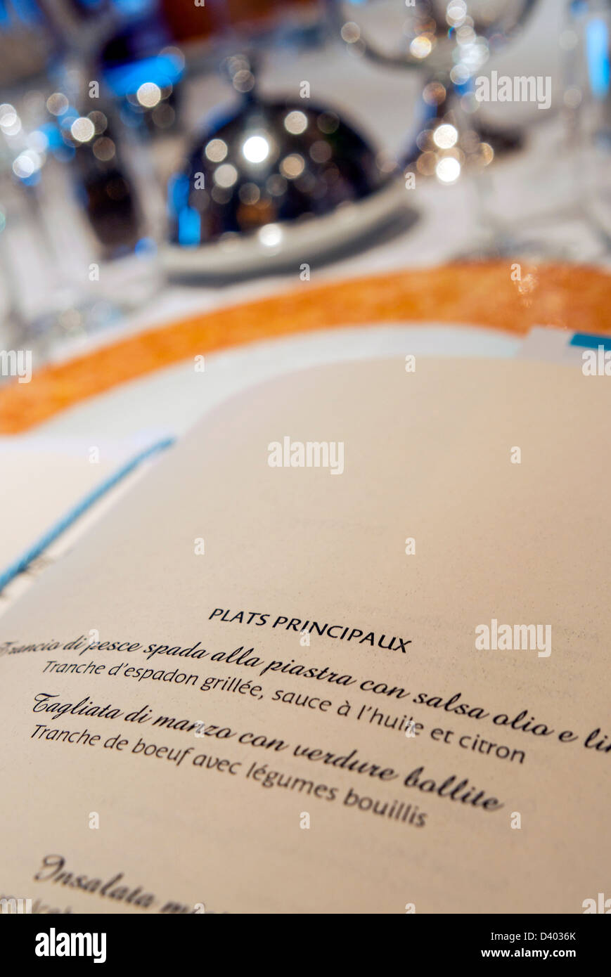 Menu in a restaurant Stock Photo