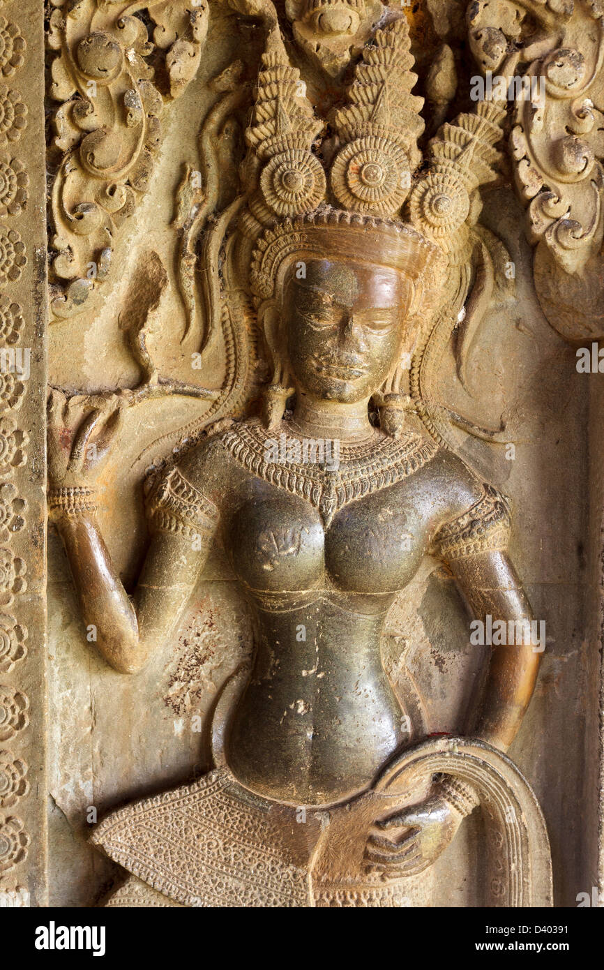Aspara nymph scultpture in Angkor Wat temple, Cambodia Stock Photo