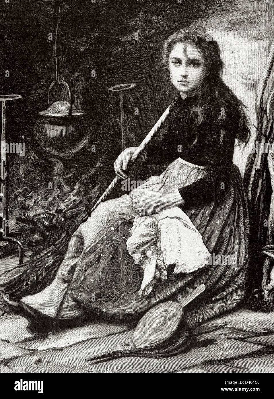 Cinderella. Character in the tale written by Charles Perrault. Engraving in The Iberian Illustration, 1891. Stock Photo