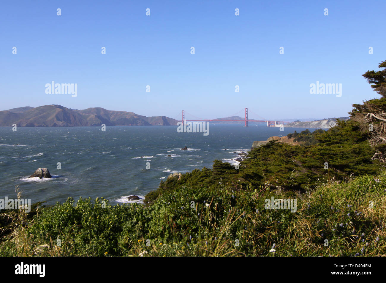 golden gate bridge from the west tip of San Francisco peninsula Stock Photo