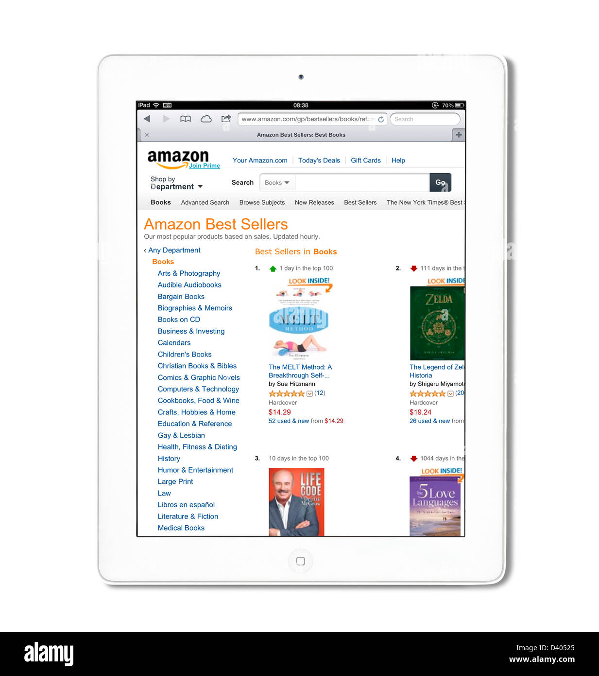 Shopping for books on the amazon.com USA website on a 4th generation Apple iPad tablet computer Stock Photo