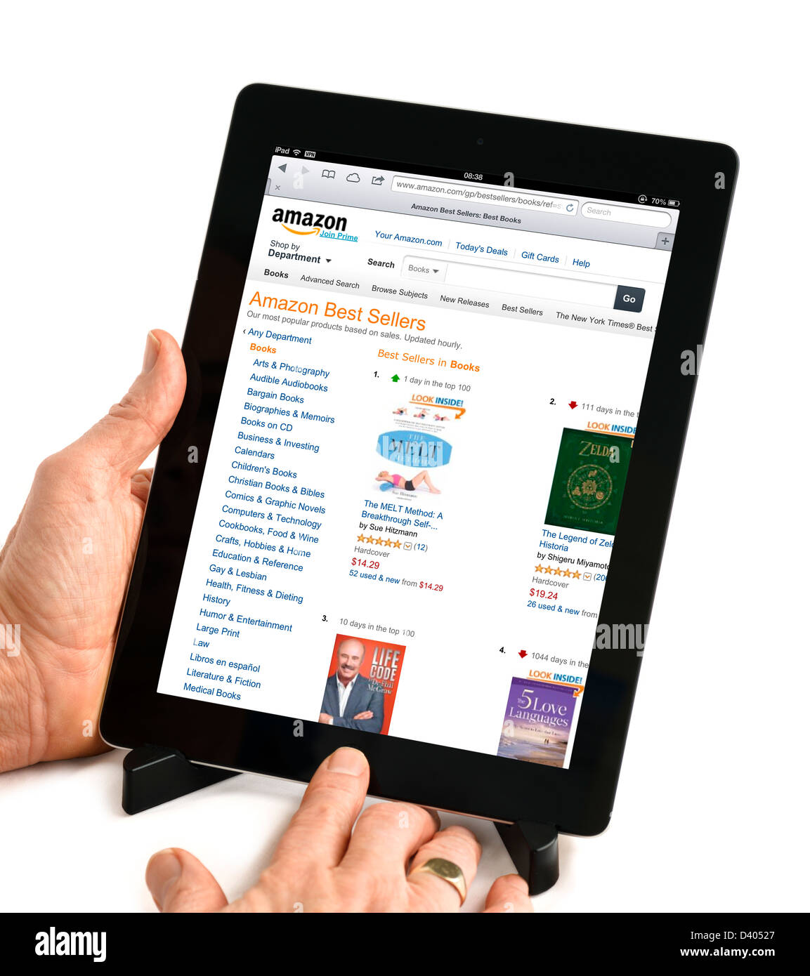 Shopping for books on the amazon.com USA website on a 4th generation Apple iPad tablet computer Stock Photo