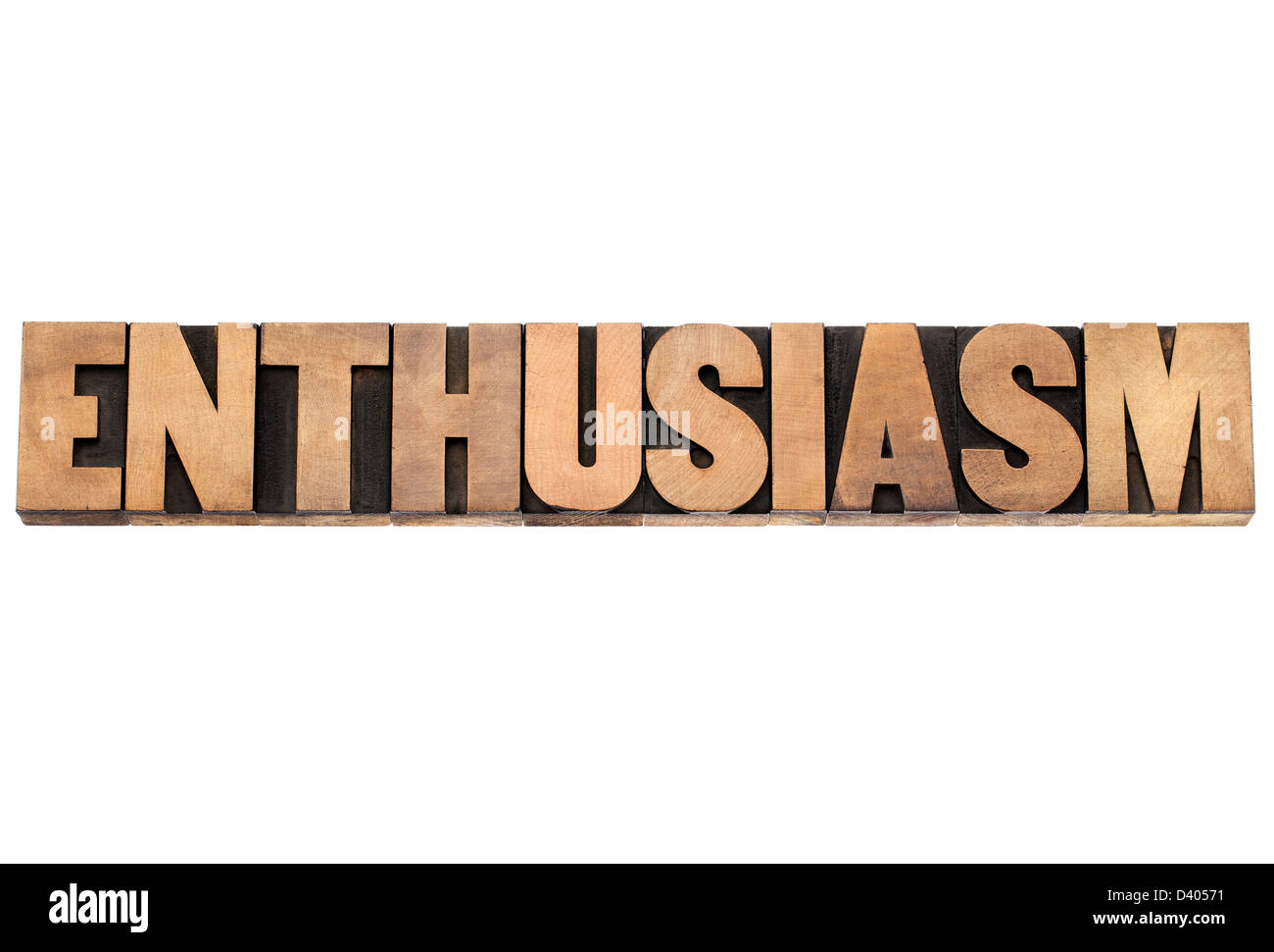 enthusiasm word - isolated text in vintage letterpress wood type printing blocks Stock Photo