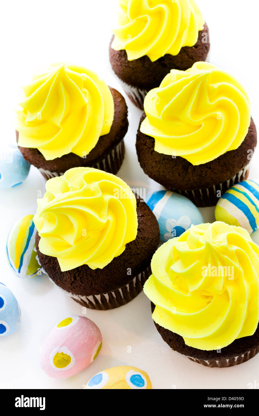 Gourmet cupcakes with yellow icing prepared for Easter Stock Photo Alamy