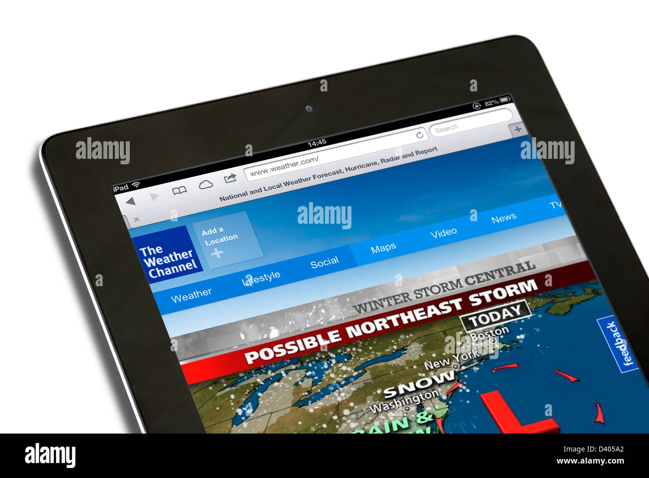 Looking at the forecast on the Weather Channel ( Weather.com ) on a 4th generation Apple iPad tablet computer Stock Photo