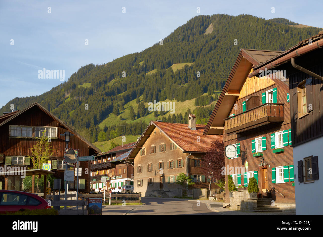 Typical wooden houses in the Allgäu Alps Stock Photo