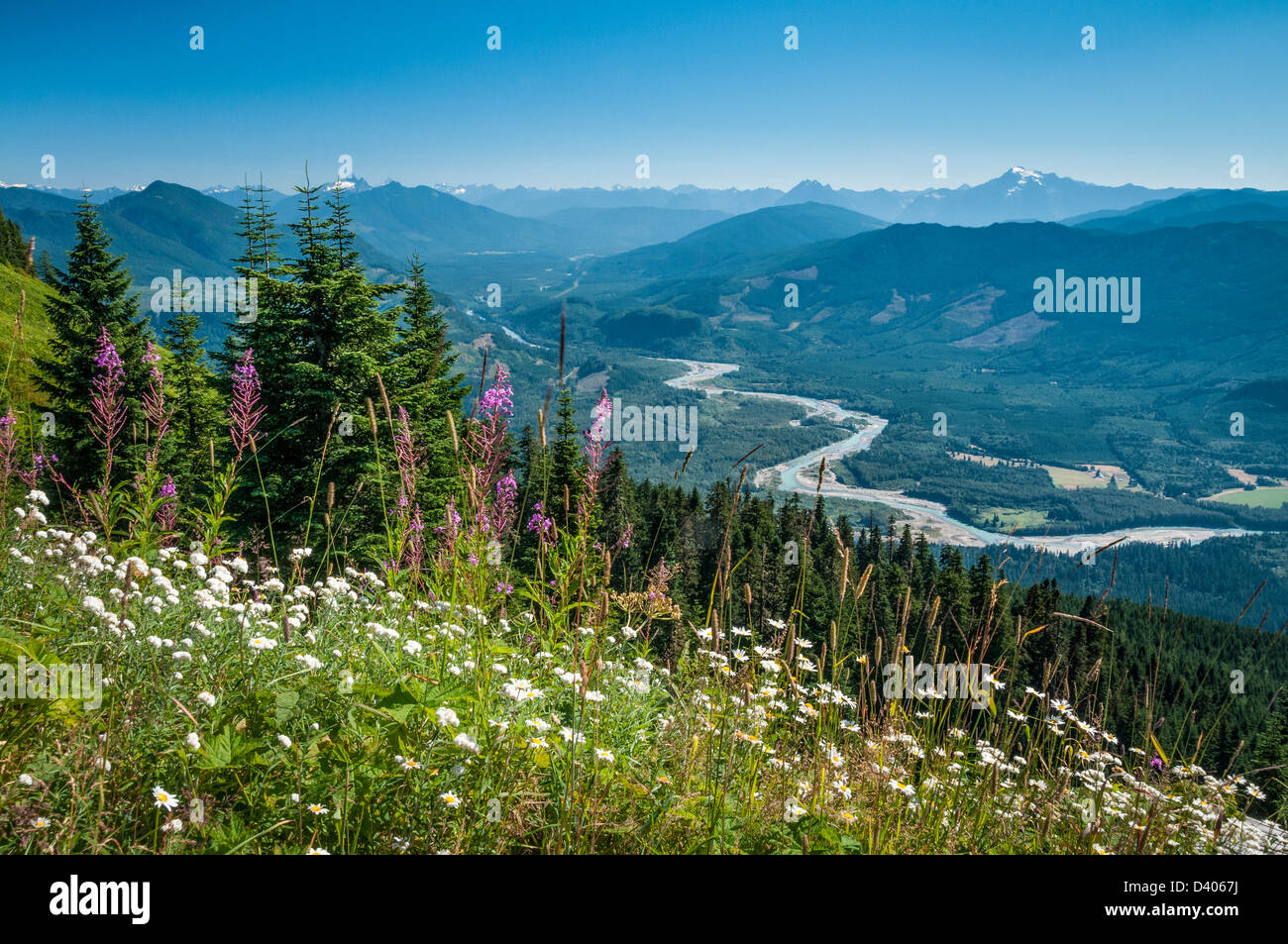 Sauk Mountain Trailhead view to Skagit River Valley; Mount Baker-Snoqualmie National Forest, Washington. Stock Photo
