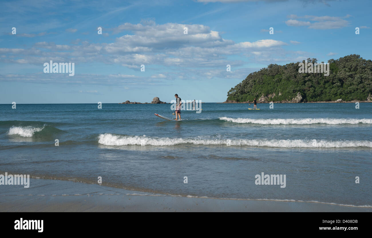Standup paddleboarding on the beach at Mount Maunganui, Rabbit Island