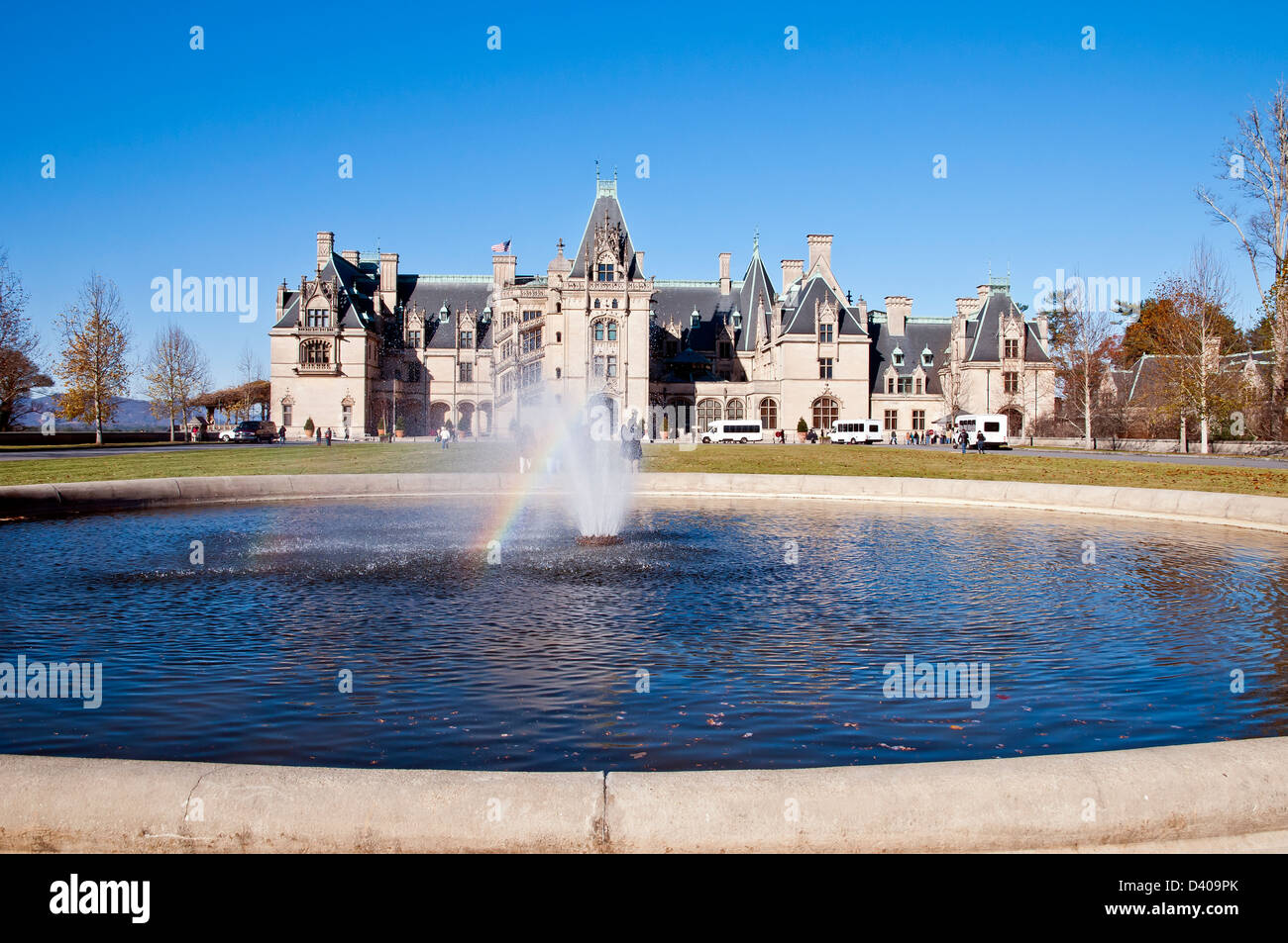 Panorama of Biltmore House with fountain in front, Asheville, North Carolina, ,North America ,USA Stock Photo