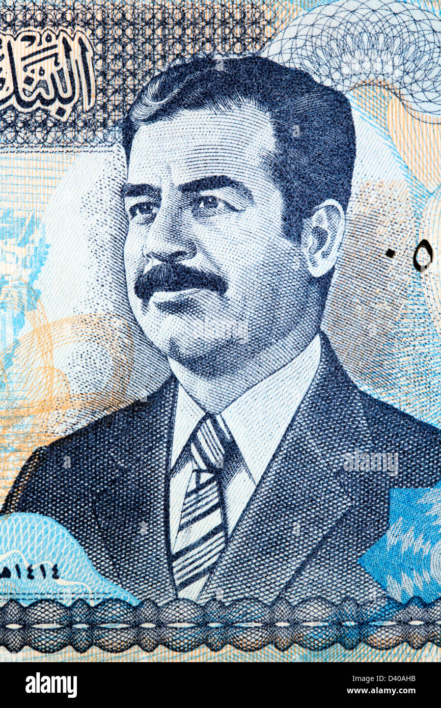 Portrait of Saddam Hussein from 100 Dinars banknote, Iraq, 1994 Stock Photo