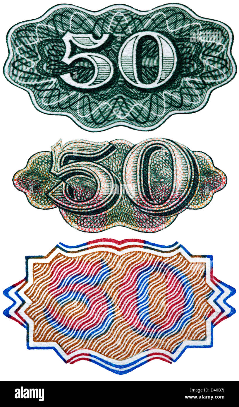 Number 50 from 50 Rubles banknote, on white background, Russia, 1961 ...