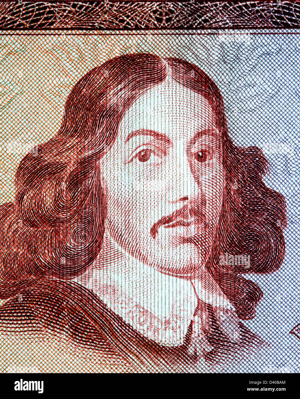Portrait of Jan van Riebeeck from 1 Rand banknote, South Africa, 1967 Stock Photo