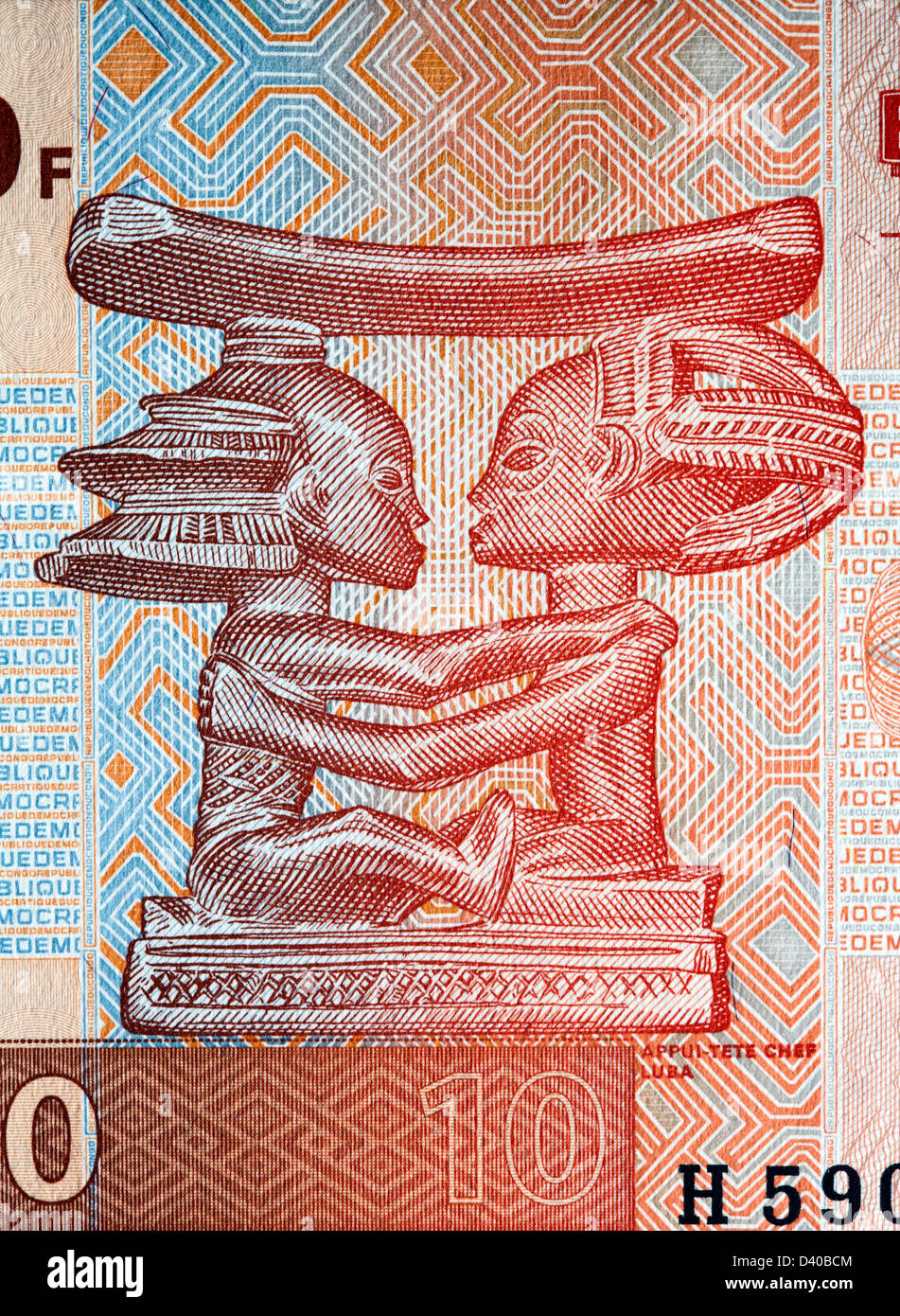 Tribal art from 10 Francs banknote, Congo, 2003 Stock Photo