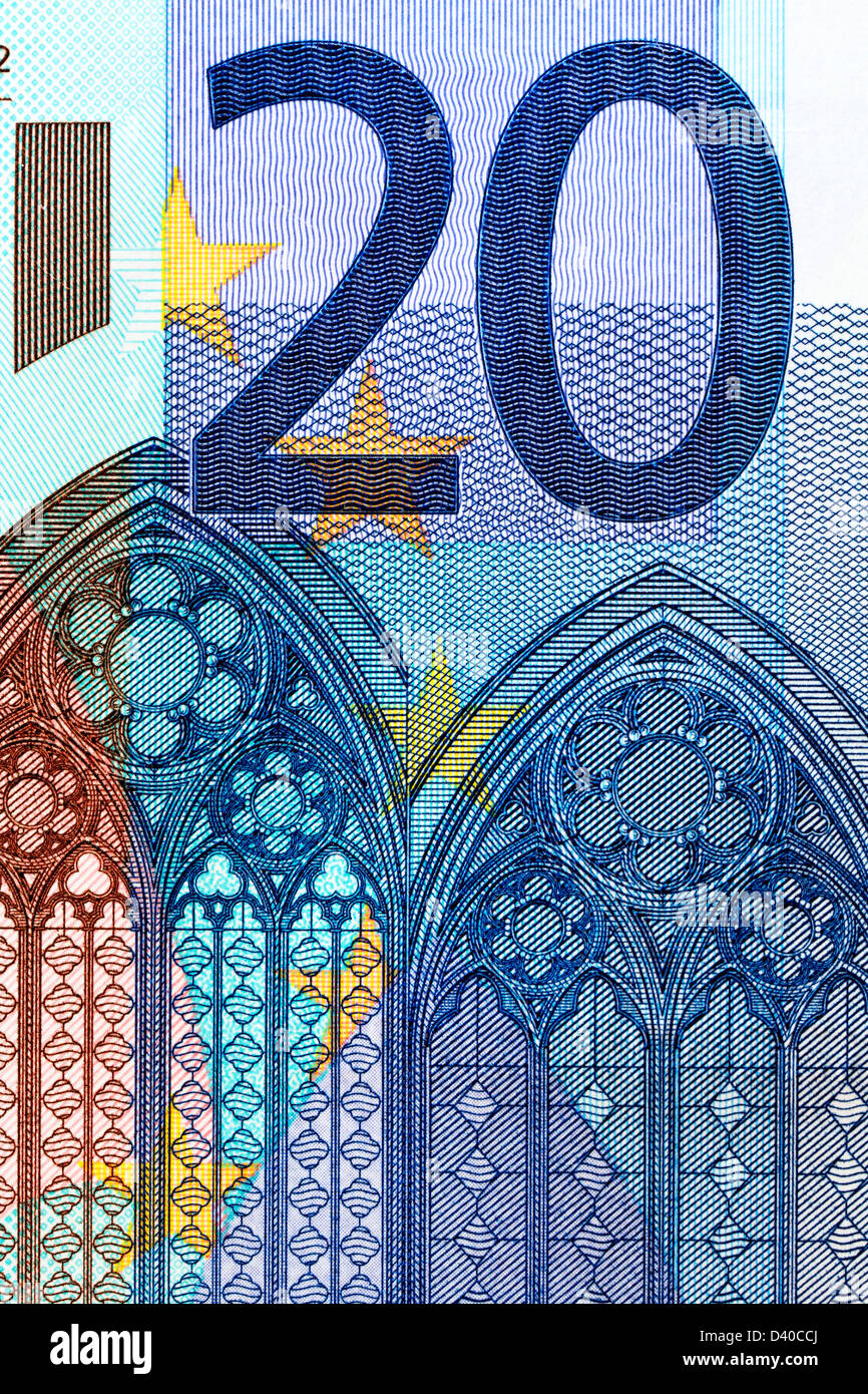 20 Euro banknote, Gothic architecture, 2002 Stock Photo