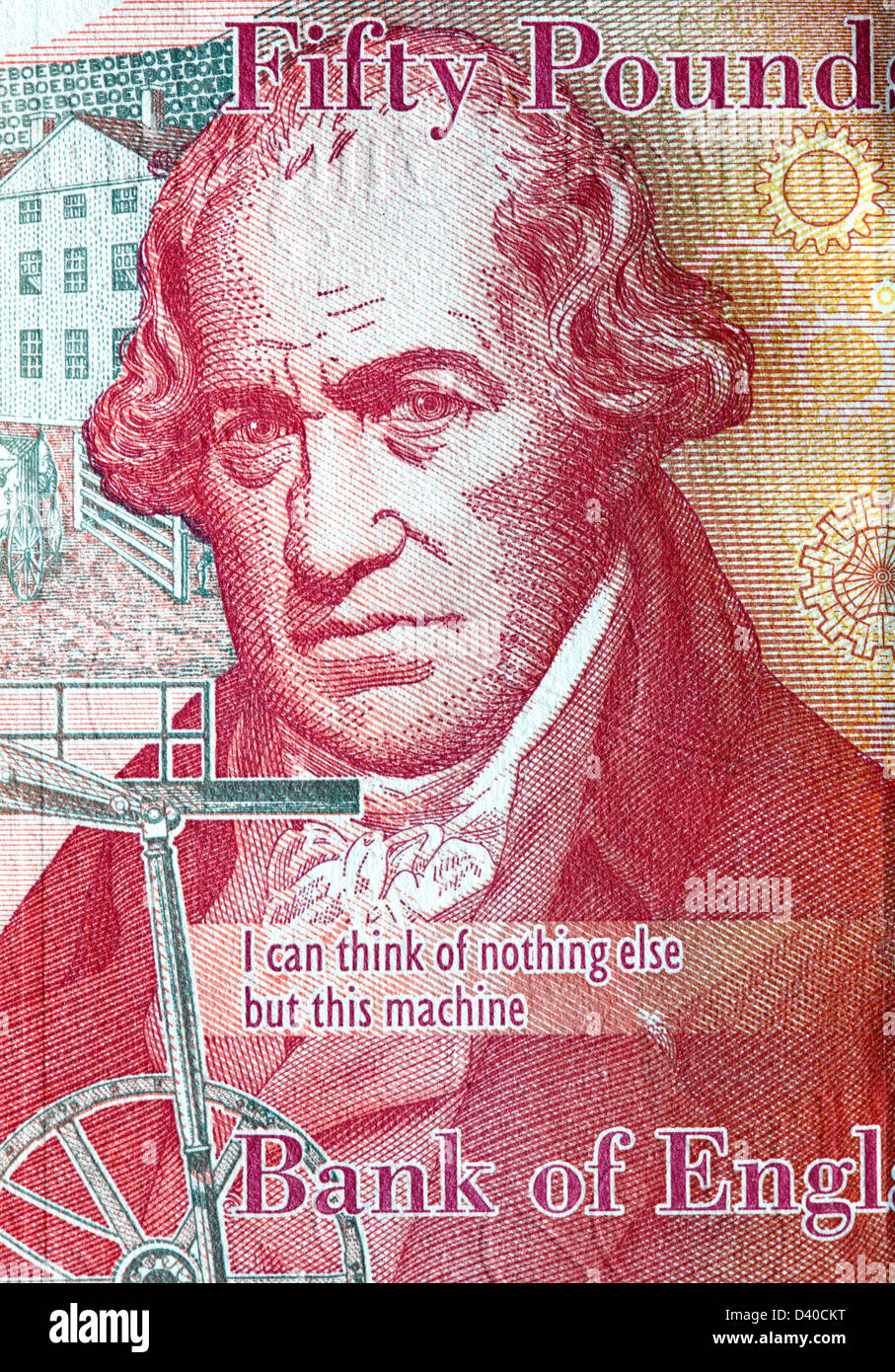 Portrait of James Watt from 50 Pounds banknote, UK, 2010 Stock Photo