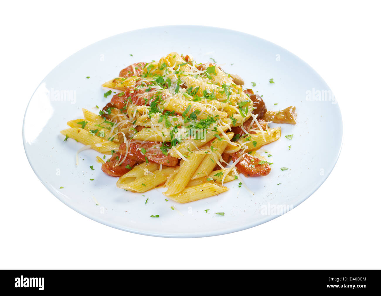Italian Penne rigate pasta with sausage,perish Stock Photo - Alamy