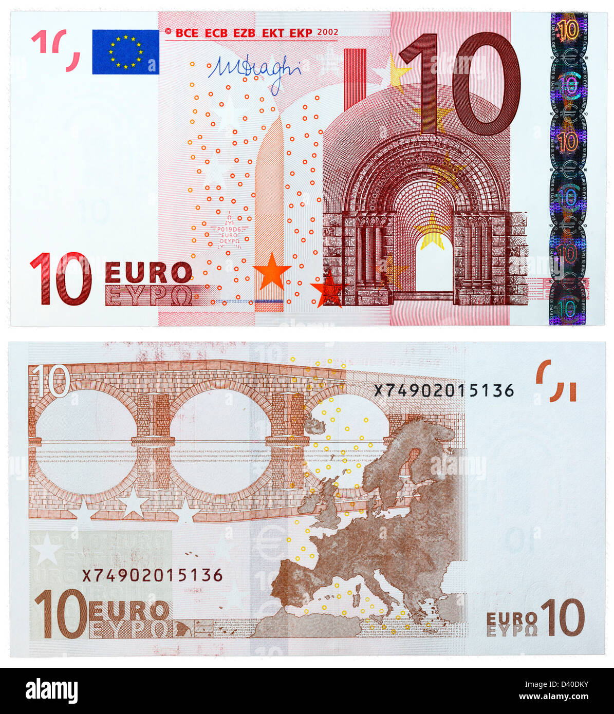10 Euro banknote, Romanesque architecture and bridge, 2002 Stock Photo