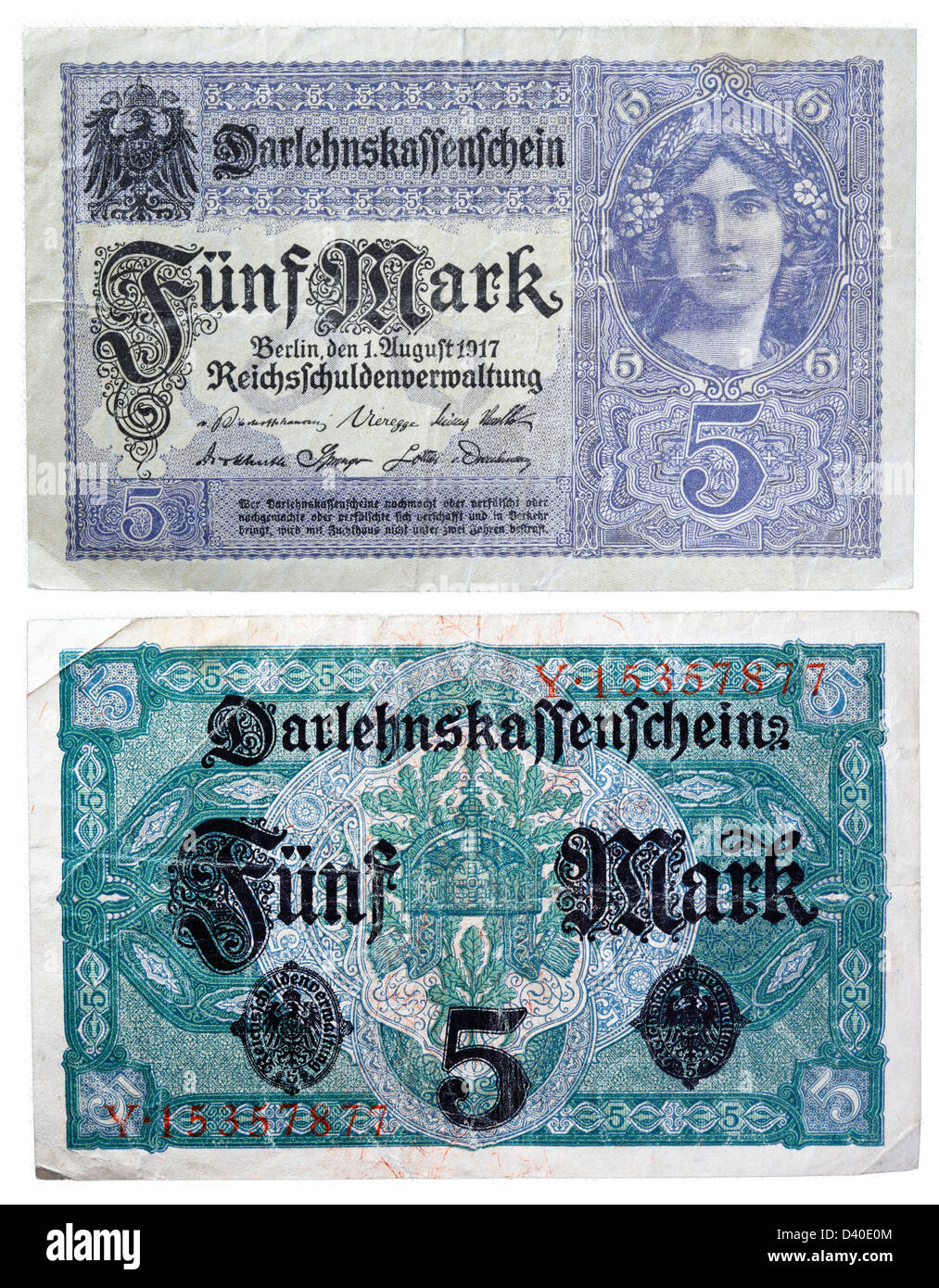 5 Mark banknote, Germany, 1917 Stock Photo