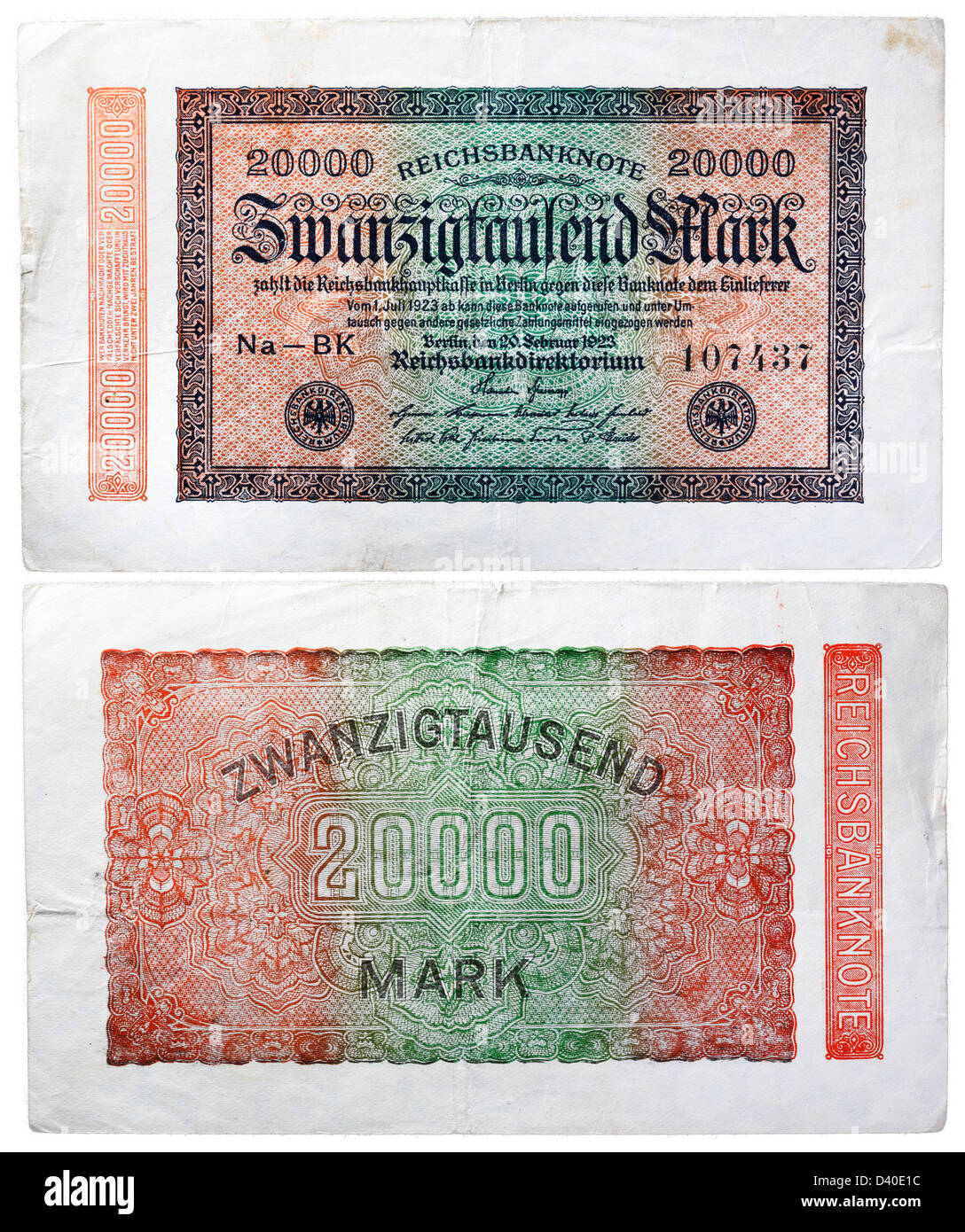 20000 Mark banknote, Germany, 1923 Stock Photo