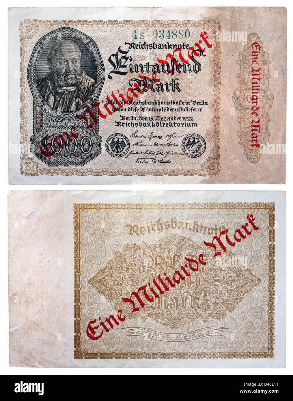1000 Mark banknote, mintmaster J. Herz, Germany, 1922 Stock Photo