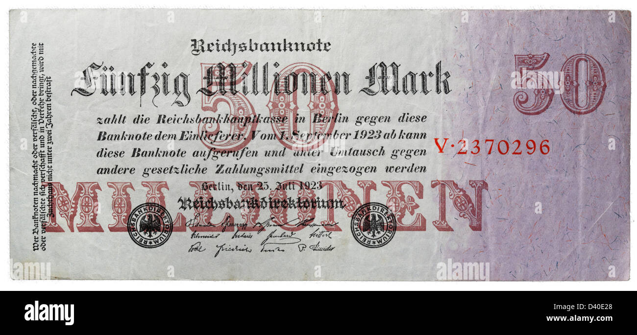 50 Million Marks banknote, Germany, 1923 Stock Photo