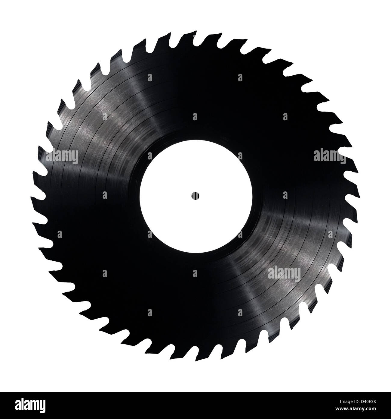 Vinyl record with circular saw blade edges. Stock Photo