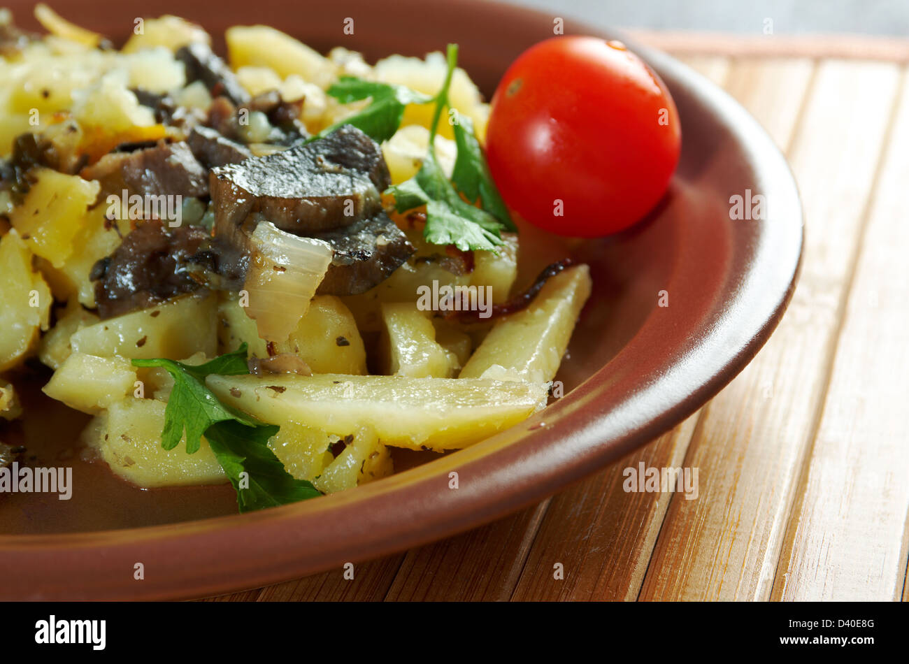 mushrooms with roasted potato closeup Stock Photo
