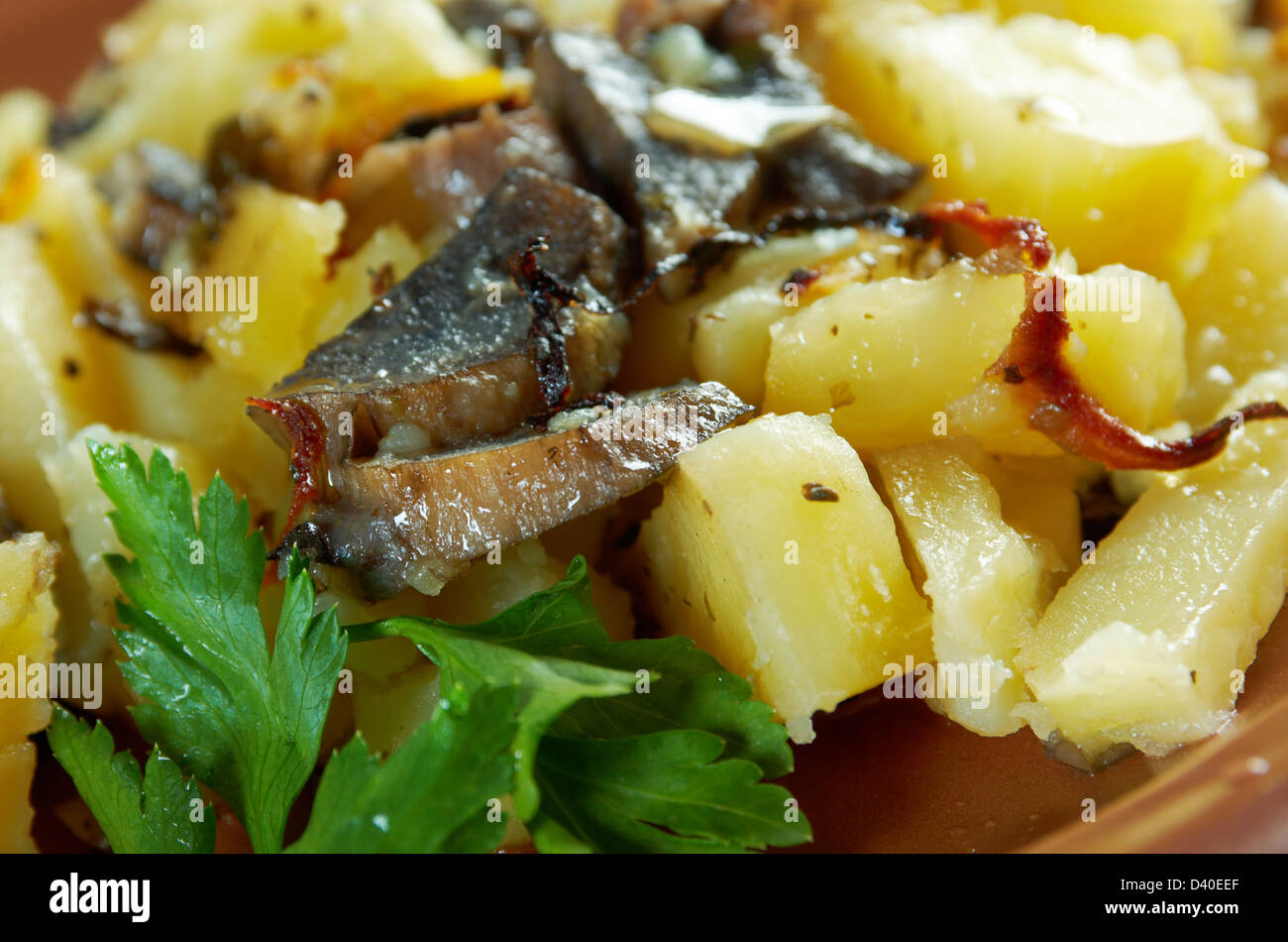 mushrooms with roasted potato closeup Stock Photo