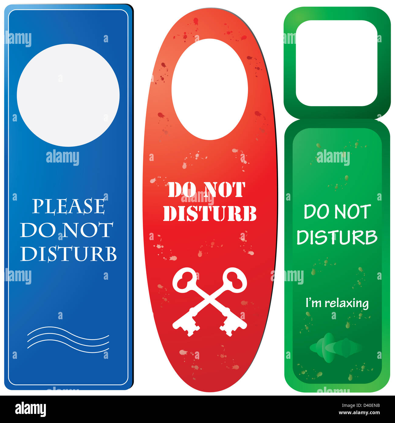 Door hangers with ''Do not disturb'' Stock Photo