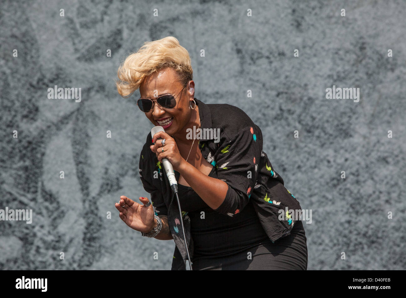 Award winning singer song writer Emeli Sandé performing on stage at V Festival, Chelmsford Essex uk Stock Photo