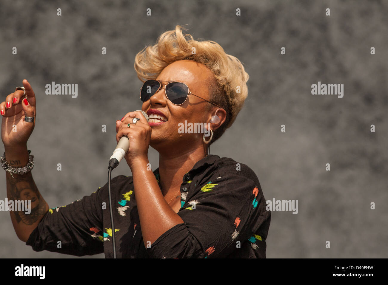 Award winning singer song writer Emeli Sandé performing on stage at V Festival, Chelmsford Essex uk Stock Photo