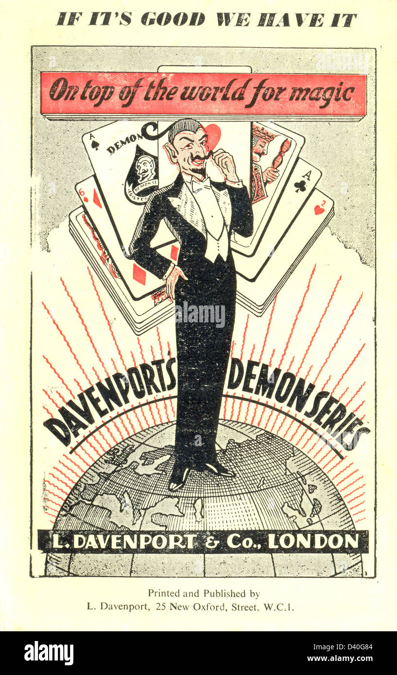 Advertisement for Davenport's Demon Series of tricks circa 1950 Stock Photo