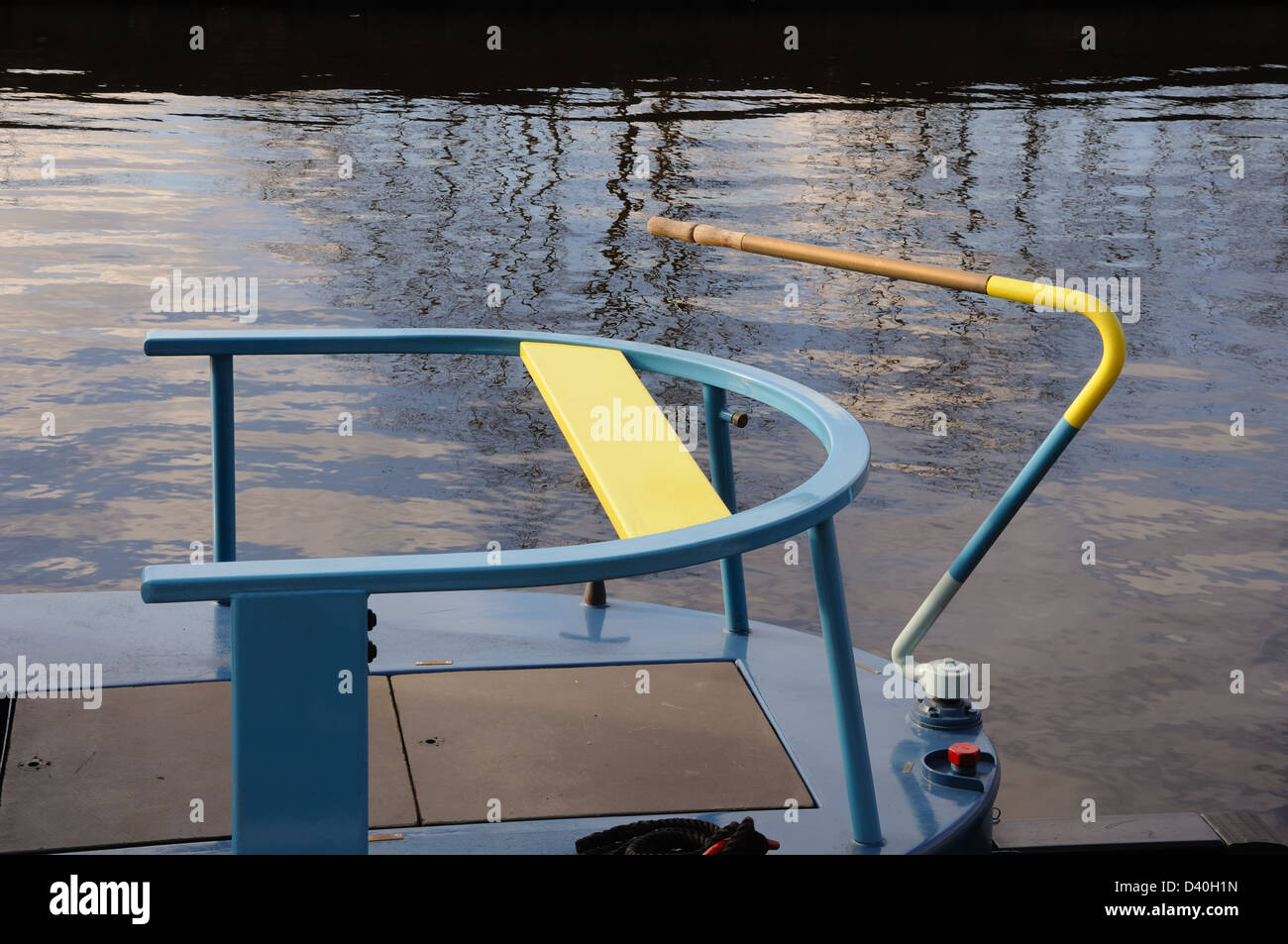Narrow boat, Canal boat tiller platform in Scotland, UK Stock Photo Alamy