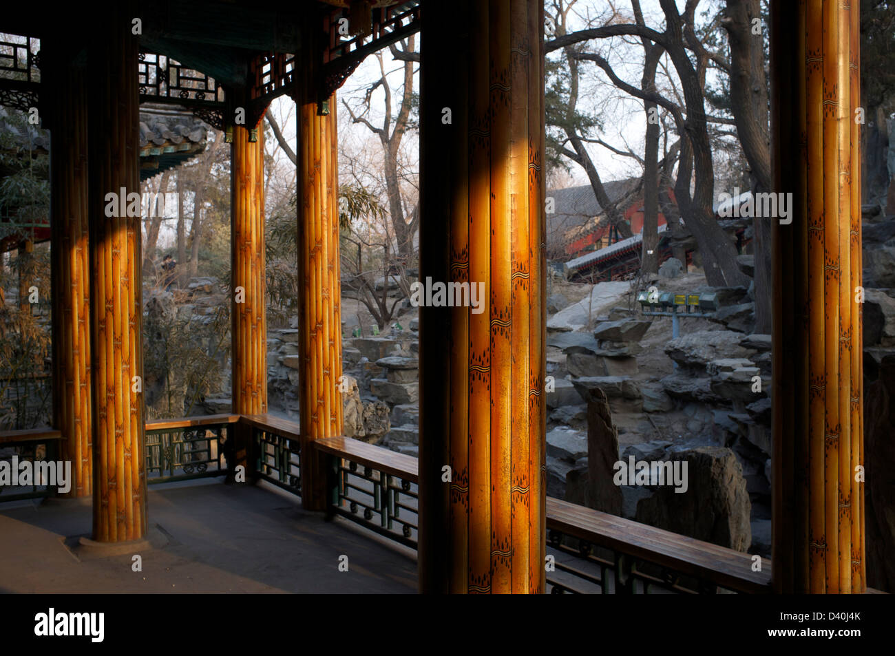 Pavilion pillars in The Prince Gong's Mansion in Beijing, China. 23-Feb-2013 Stock Photo