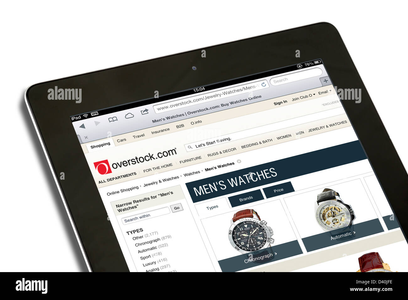 Online shopping on the Overstock.com website, viewd on an iPad 4, USA Stock Photo