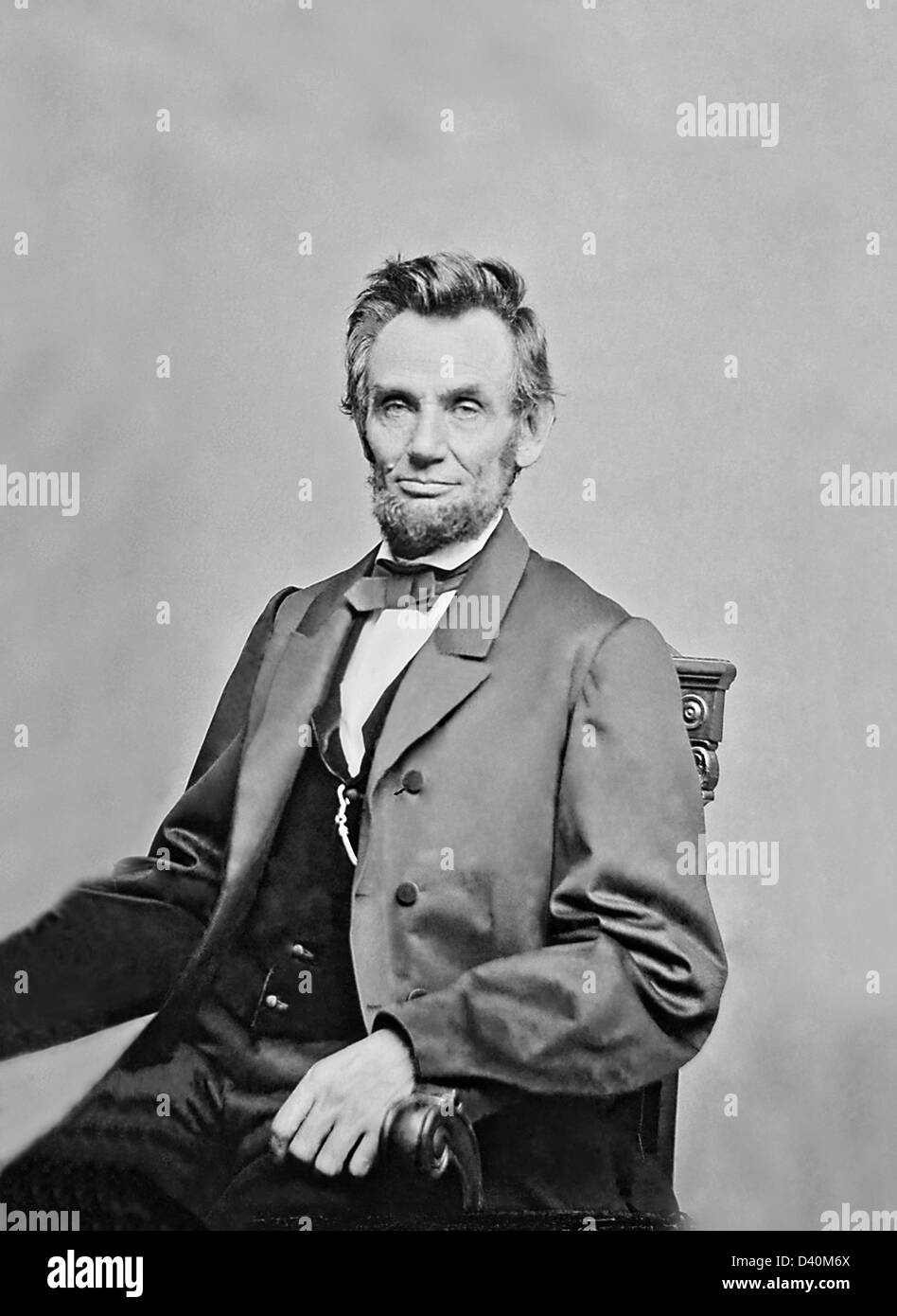Tintype wet plate portrait of President Abraham Lincoln by Matthew Brady circa 1863. Portrait has been retouched from original. Stock Photo