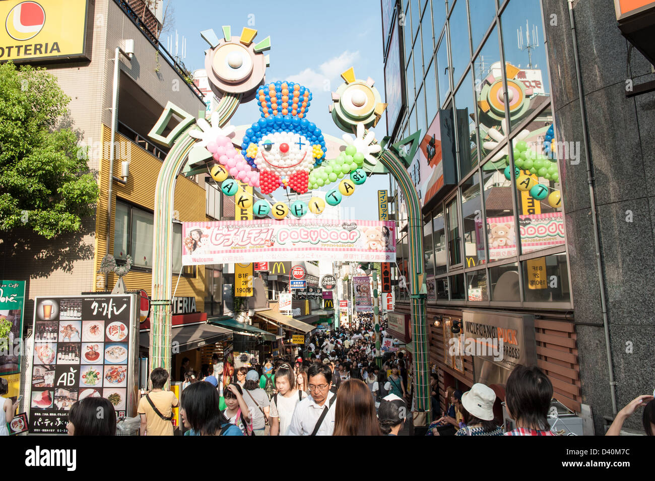 Takeshita Dori is a busy shopping street especially for young people in Harajuku, Tokyo - Japan. Stock Photo