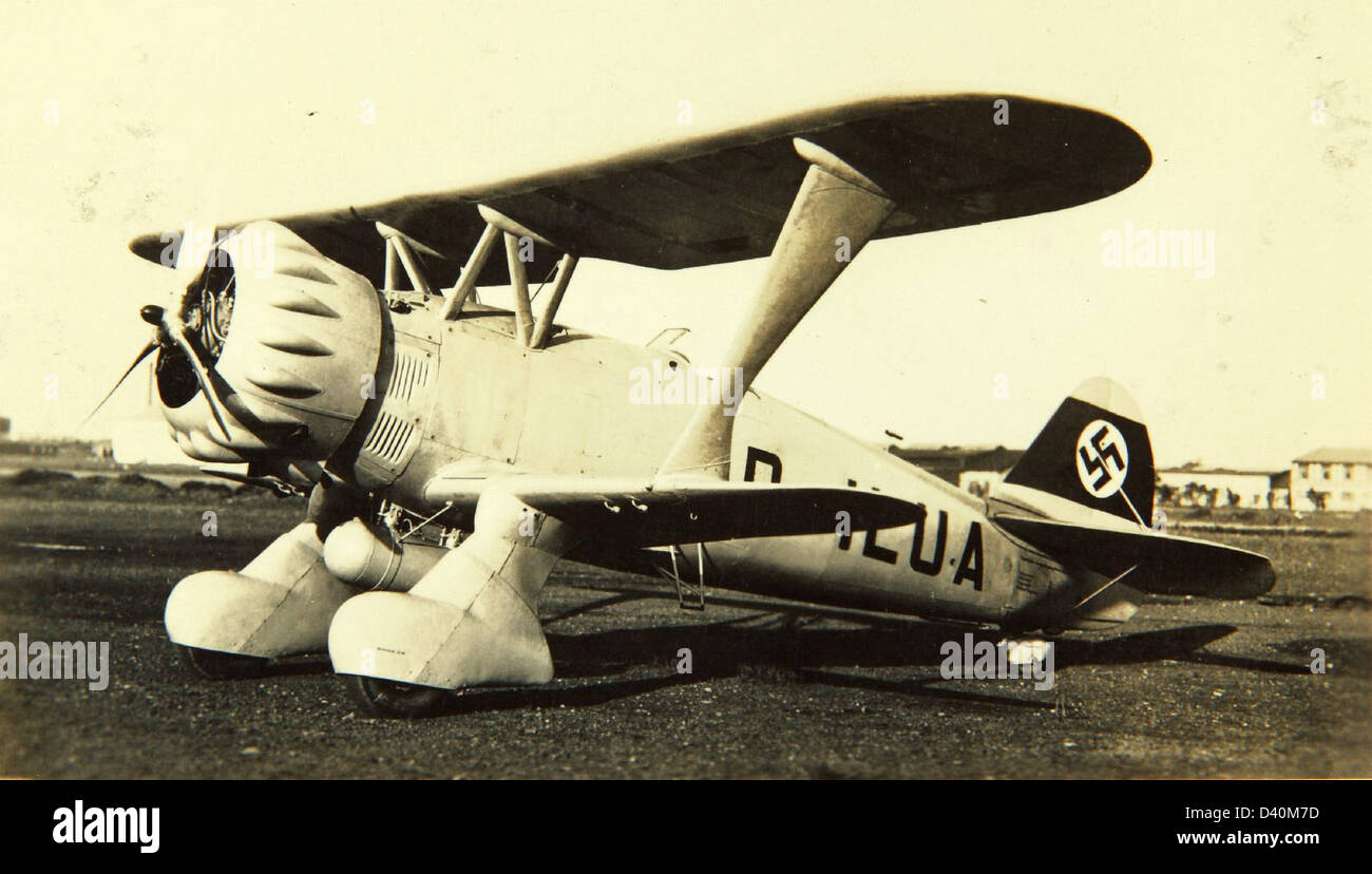 WW2 propaganda photo of German Henschel 123 on grass runway WW2 propaganda photo of German Henschel 123 on grass runway