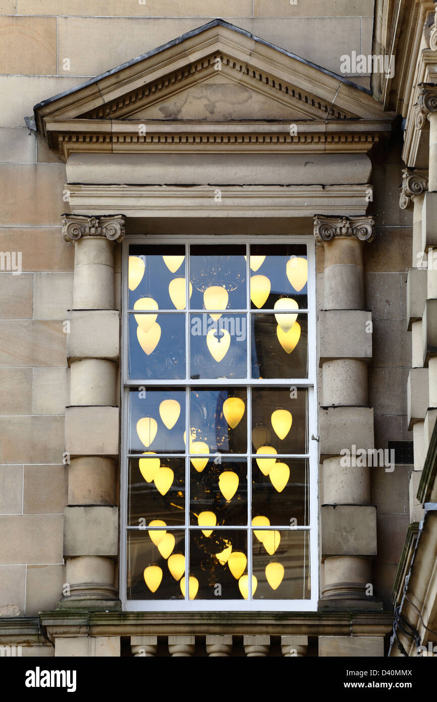 Detail of a window and lights in Lothian Chambers, West Parliament Square, Edinburgh city centre, Scotland, UK Stock Photo