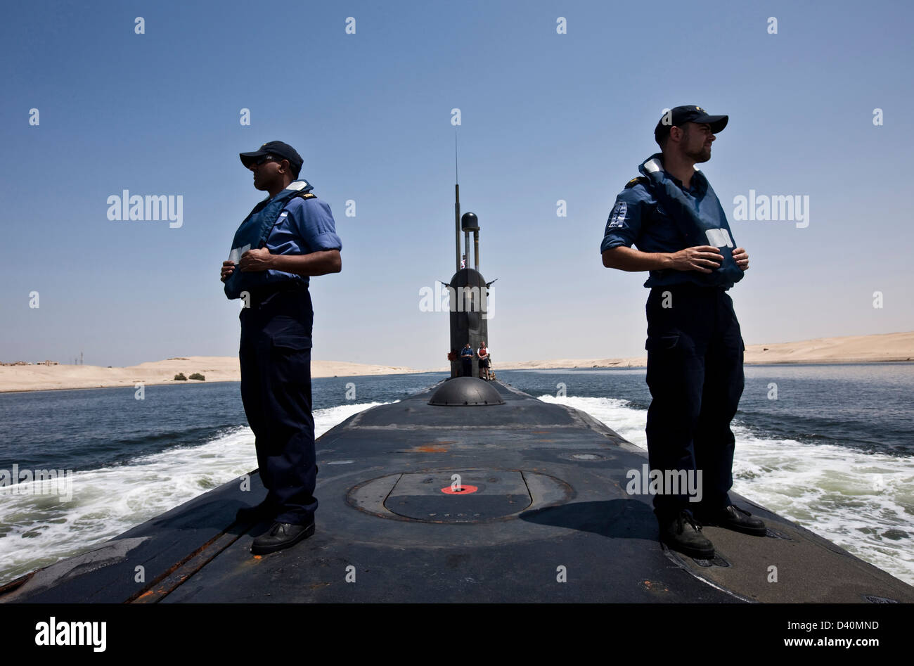 Sailors on deck of Nuclear Submarine HMS Talent, Egypt Stock Photo