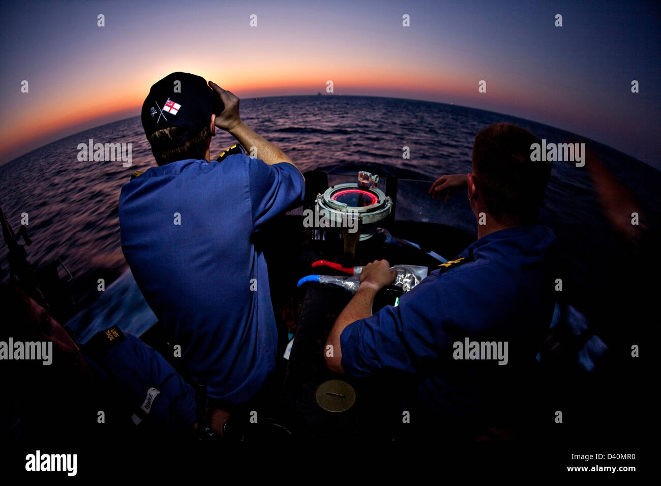 Officers on bridge of Nuclear Submarine HMS Talent, Egypt Stock Photo