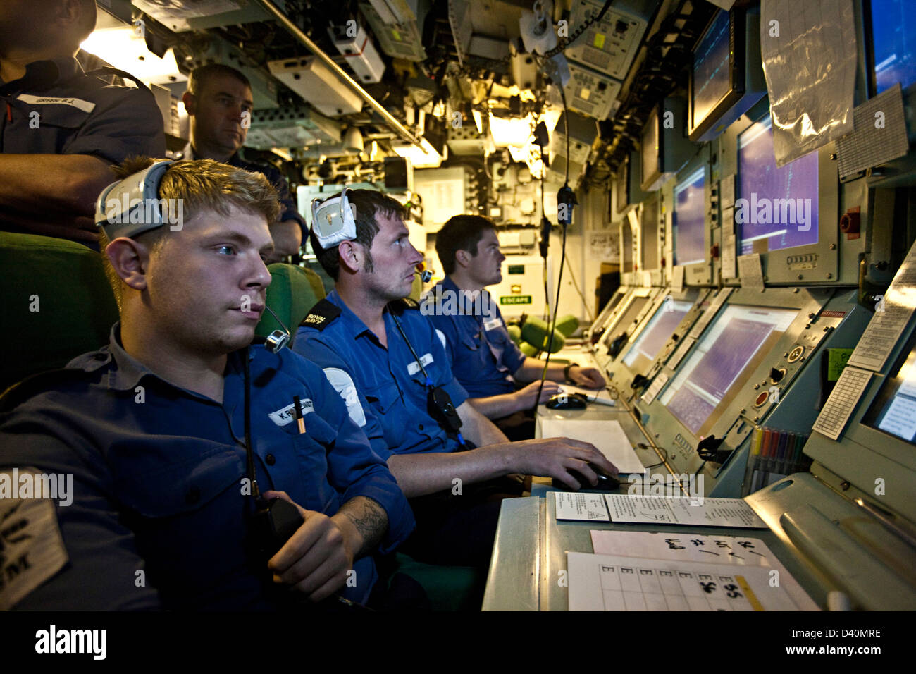 Working with acoustic location technology on Nuclear Submarine HMS Talent, Egypt Stock Photo
