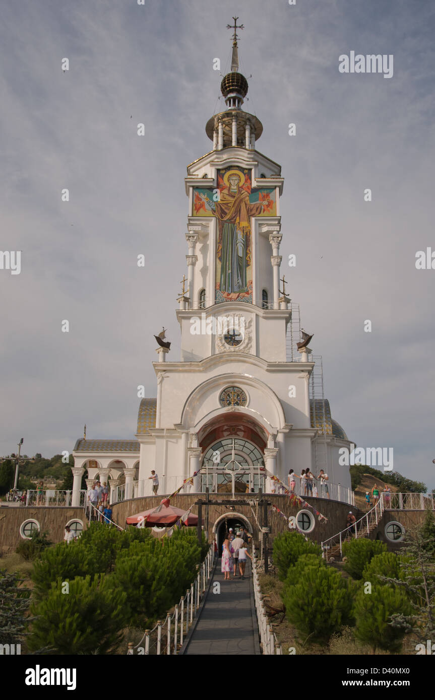 Crimea, Church, Museum, Lighthouse, Ukraine, Tree, Summer, Season, Cloud, Sky, Sea, Water, Bodies Of Water, Architecture Stock Photo