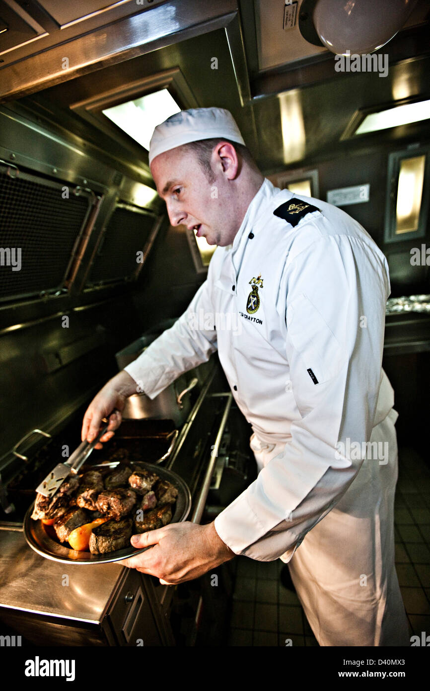 Steak night on Nuclear Submarine HMS Talent Stock Photo