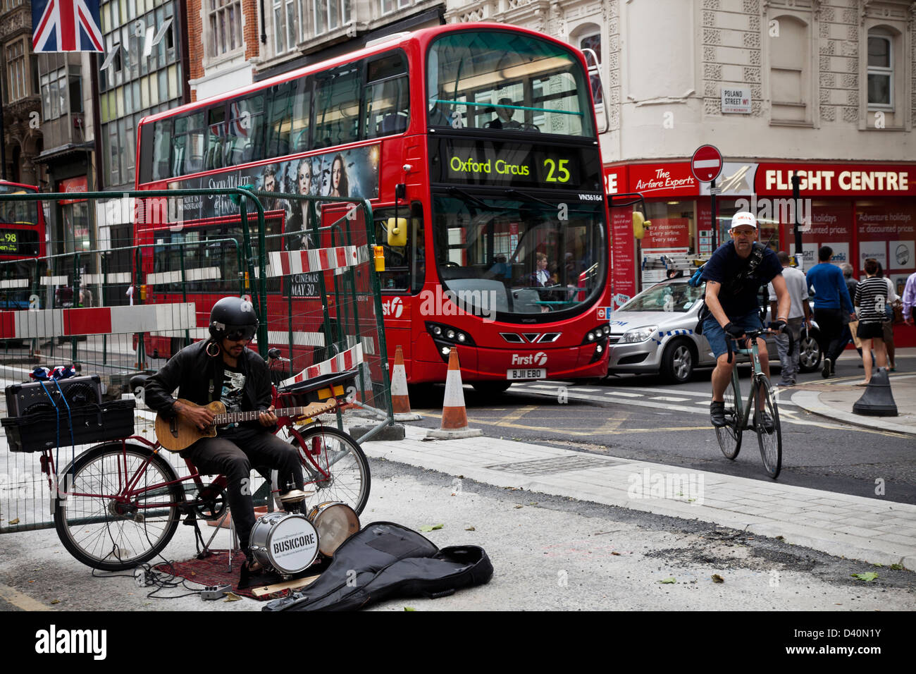 Busker on London street Stock Photo