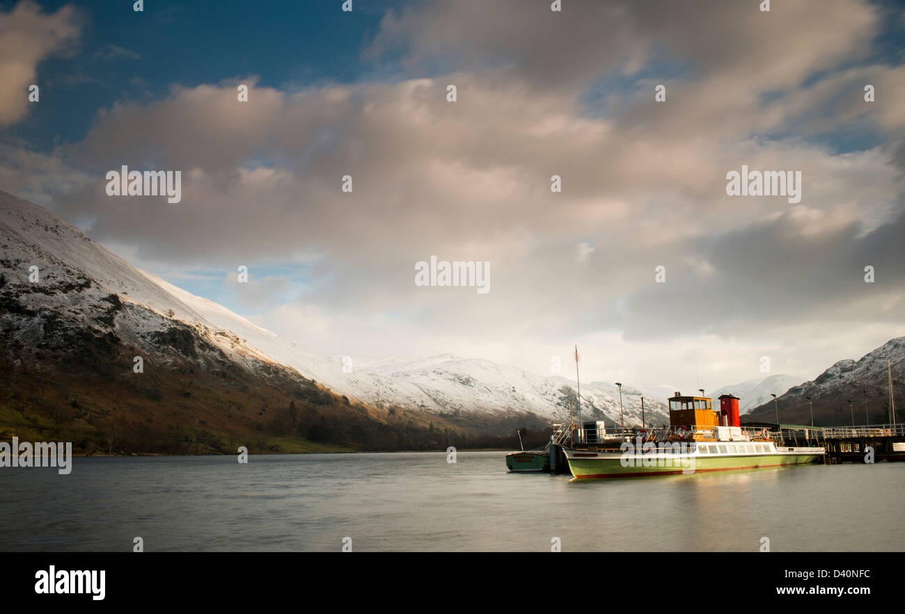 Lady of the Lake steamer, Ullswater, looking towards Placefell & Patterdale Stock Photo